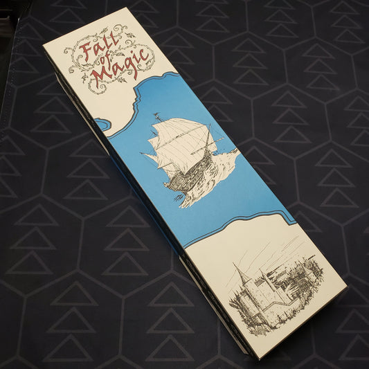 Image shows the front cover of the box set for the roleplaying game Fall of Magic