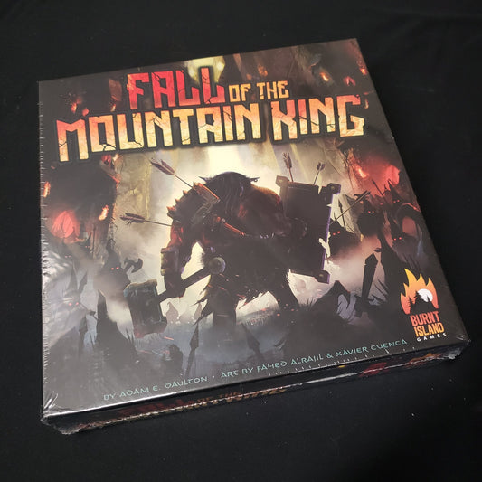 Image shows the front cover of the box of the Fall of the Mountain King board game
