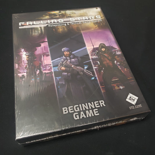 Image shows the front cover of the Falling Stars RPG Beginner Game roleplaying game box set