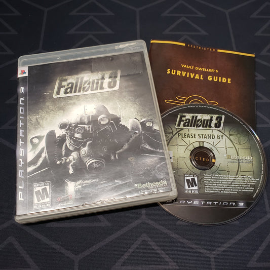 Image shows the case, manual and disc for the video game Fallout 3 for Playstation 3