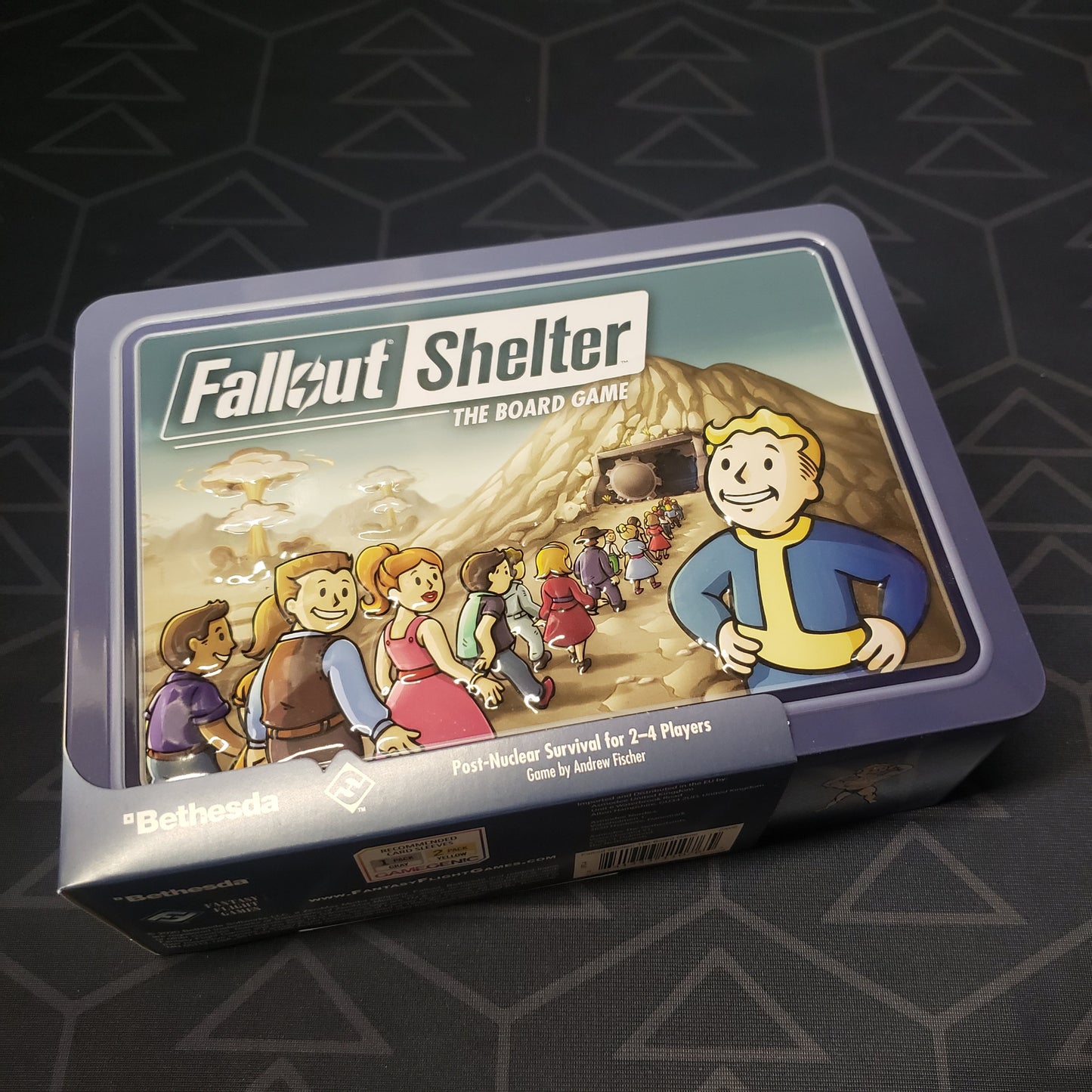 Image shows the front cover of the box of the Fallout Shelter board game