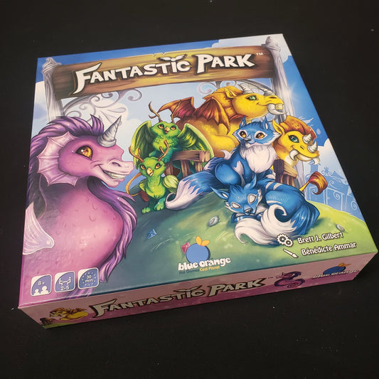 Image shows the front cover of the box of the Fantastic Park board game