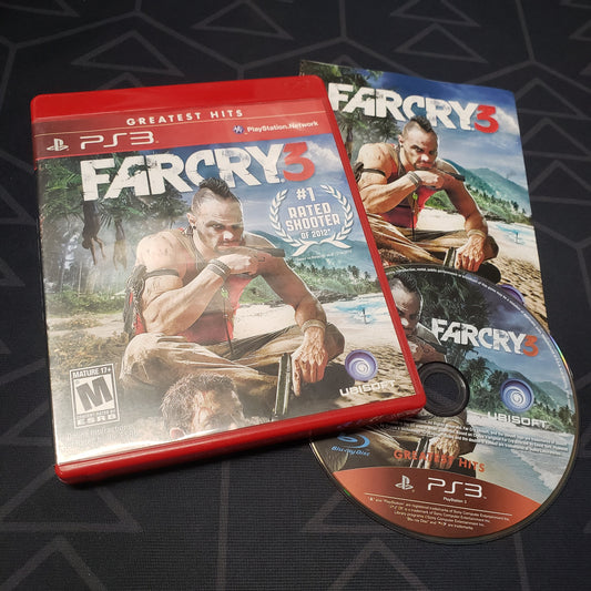 Image shows the case, manual and disc for the video game Far Cry 3 for Playstation 3