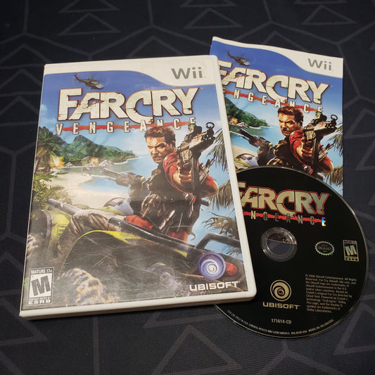 Image shows the case, manual and disc for the video game Far Cry Vengeance for Nintendo Wii