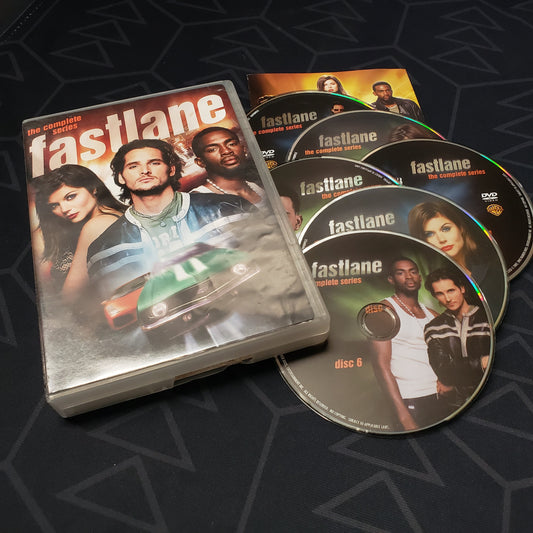 Image shows the case, insert & six discs for the complete series set of Fastlane on DVD