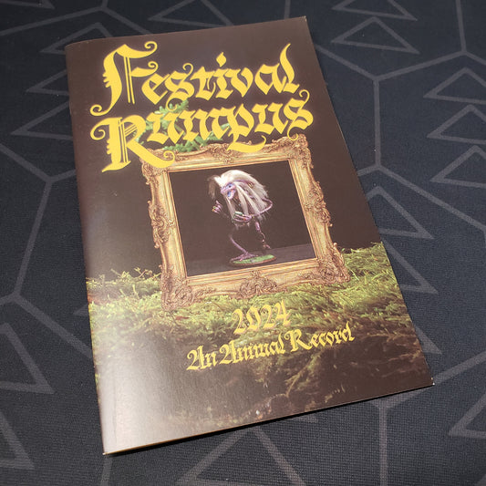 Image shows the front cover of the Festival Rumpus: 2024 Annual Record gaming zine