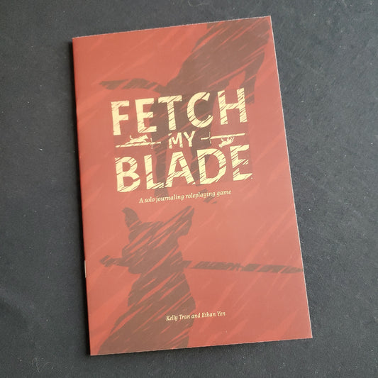 Image shows the front cover of the Fetch My Blade roleplaying game book