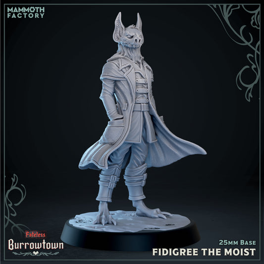 Image shows a 3D render of a batfolk villager gaming miniature.