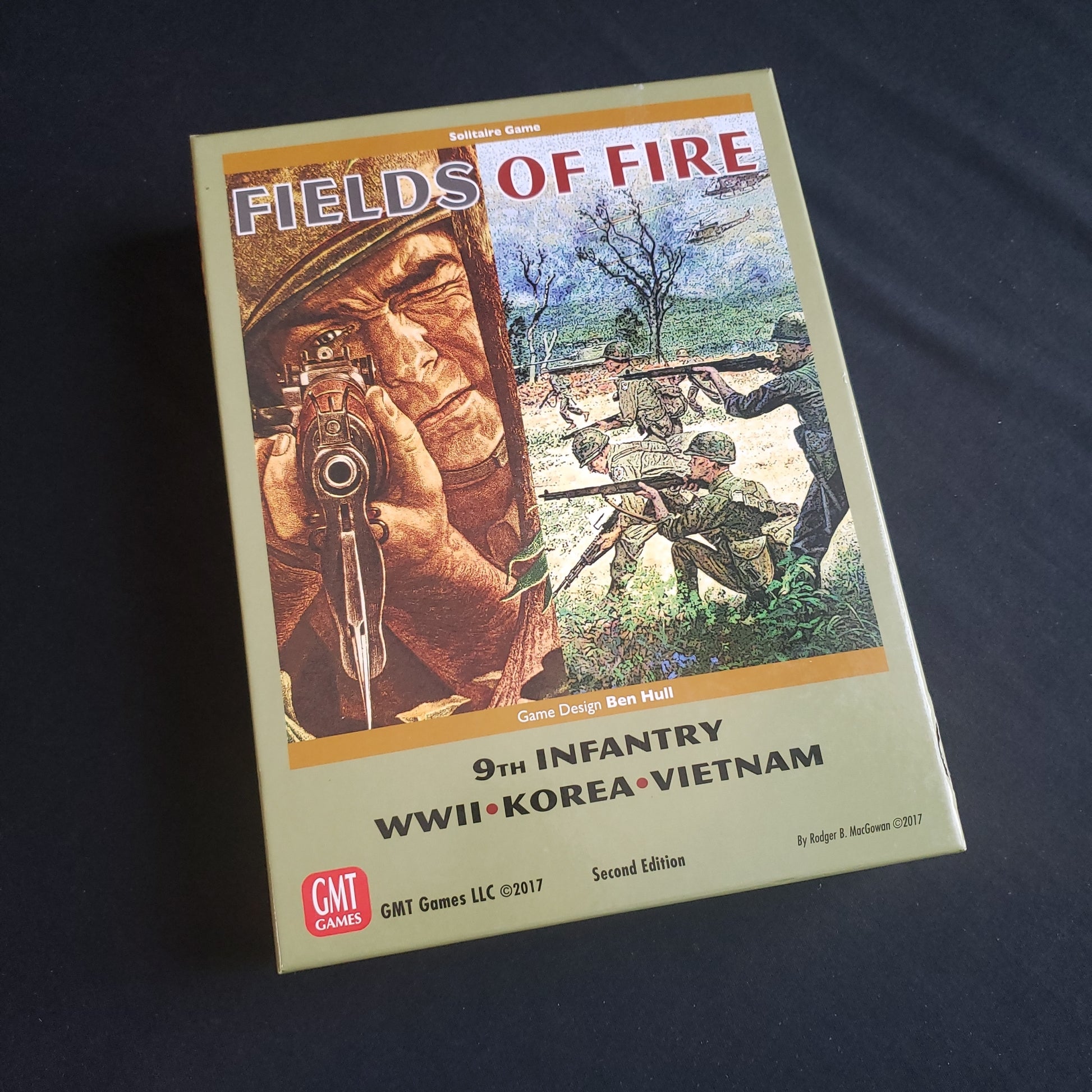 Image shows the front cover of the box of the Fields of Fire board game