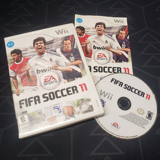 Image shows the case, manual and disc for the video game FIFA Soccer 11 for Nintendo Wii