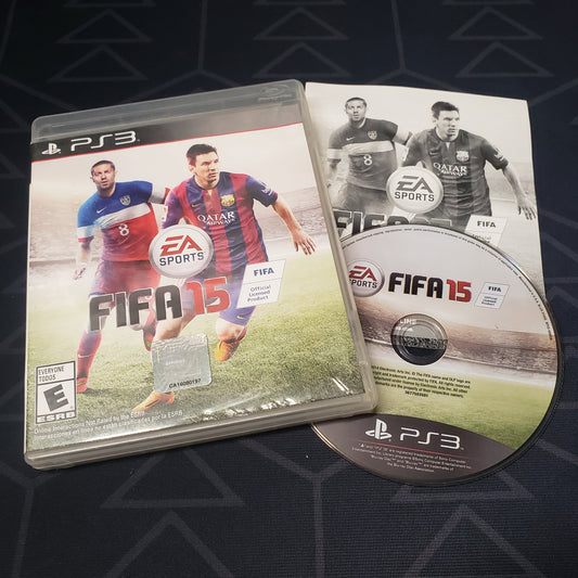 Image shows the case, manual & disc for the video game FIFA 15 for Playstation 3