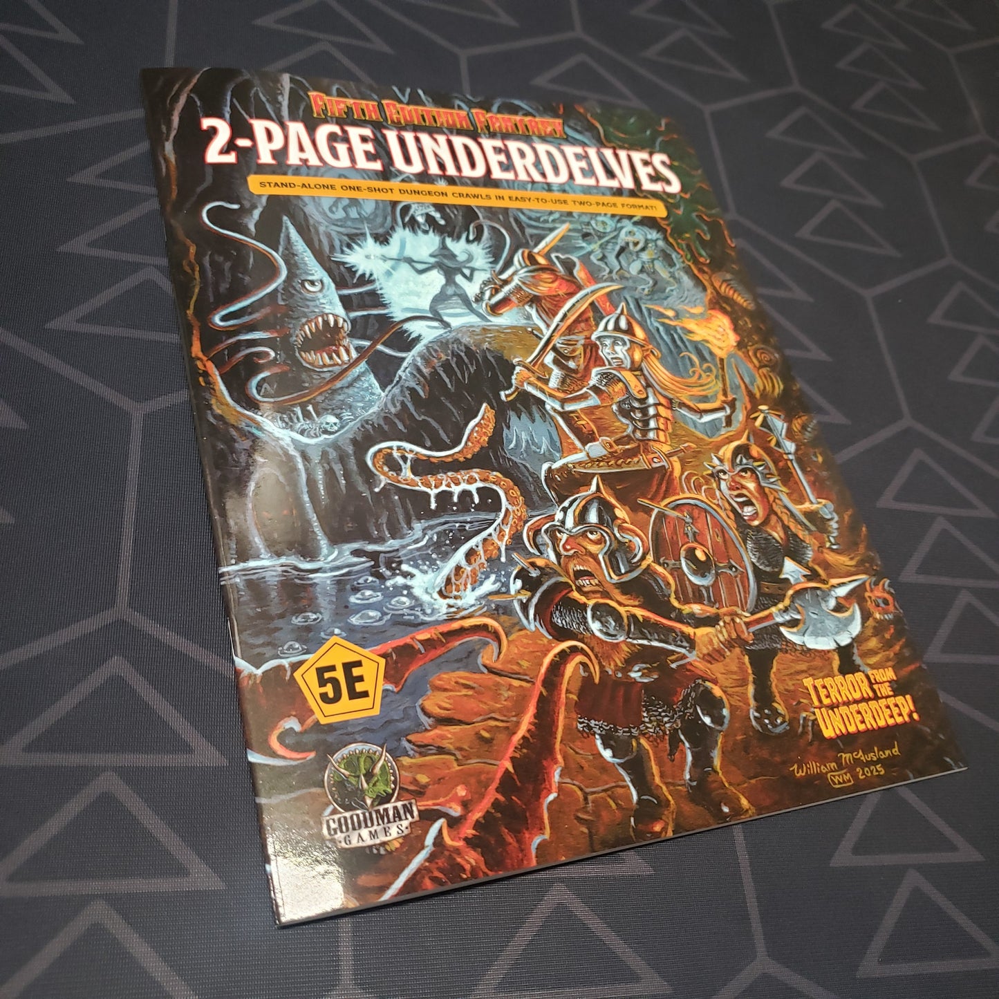Image shows the front cover of the Fifth Edition Fantasy: 2-Page Underdelves roleplaying game book