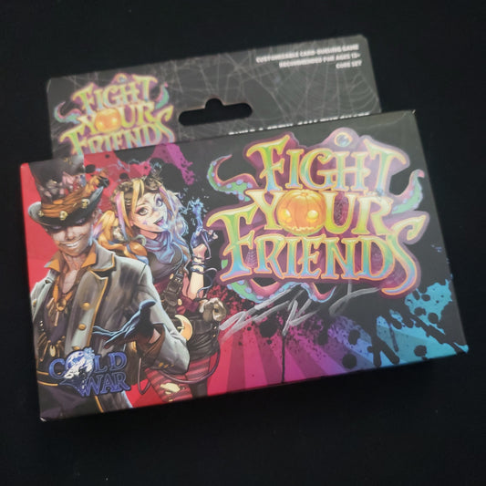 Image shows the front cover of the box of the Fight Your Friends card game
