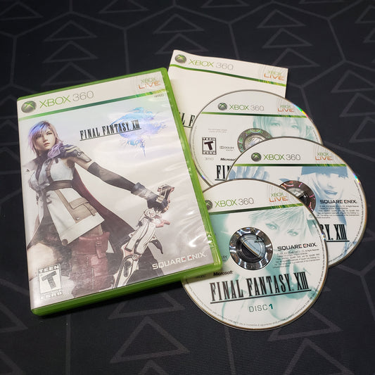 Image shows the case, manual and three discs for the video game Final Fantasy XIII for Xbox 360