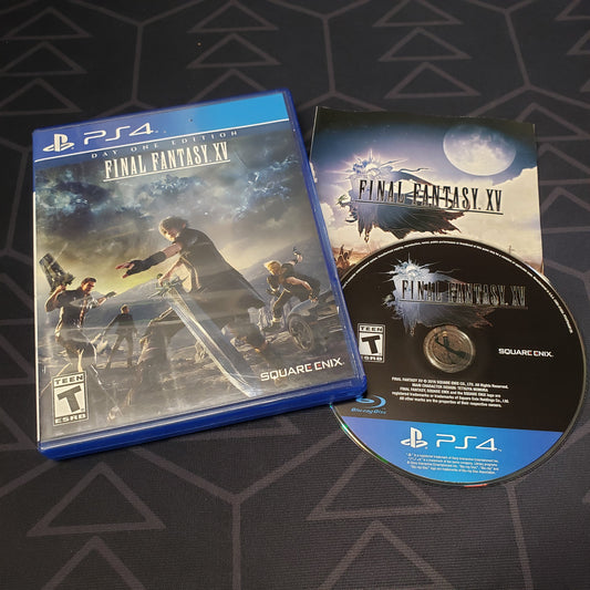 Image shows the case, manual & disc for the video game Final Fantasy XV for Playstation 4