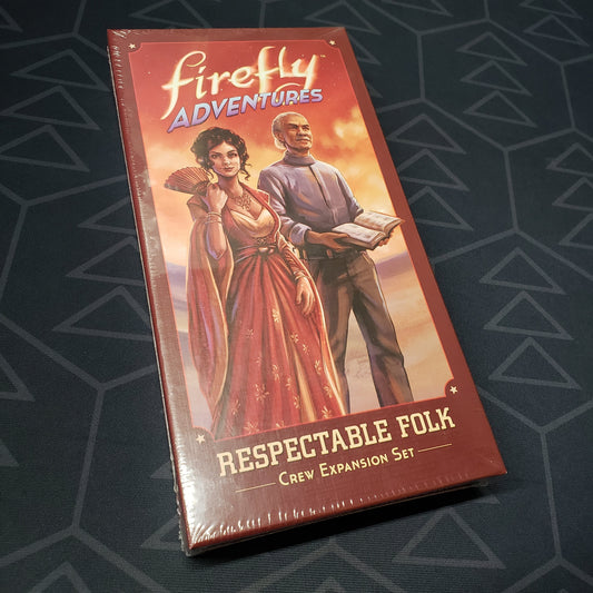 Image shows the front cover of the box of the Respectable Folk expansion for the board game Firefly Adventures