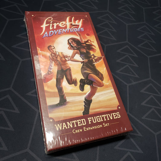 Image shows the front cover of the box of the Wanted Fugitives expansion for the board game Firefly Adventures