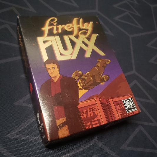 Image shows the front cover of the box for the Firefly Fluxx card game