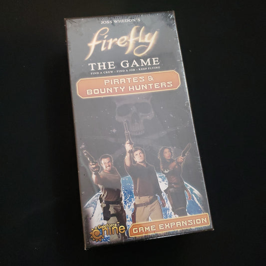 Image shows the front cover of the box of the Pirates & Bounty Hunters expansion for the Firefly board game