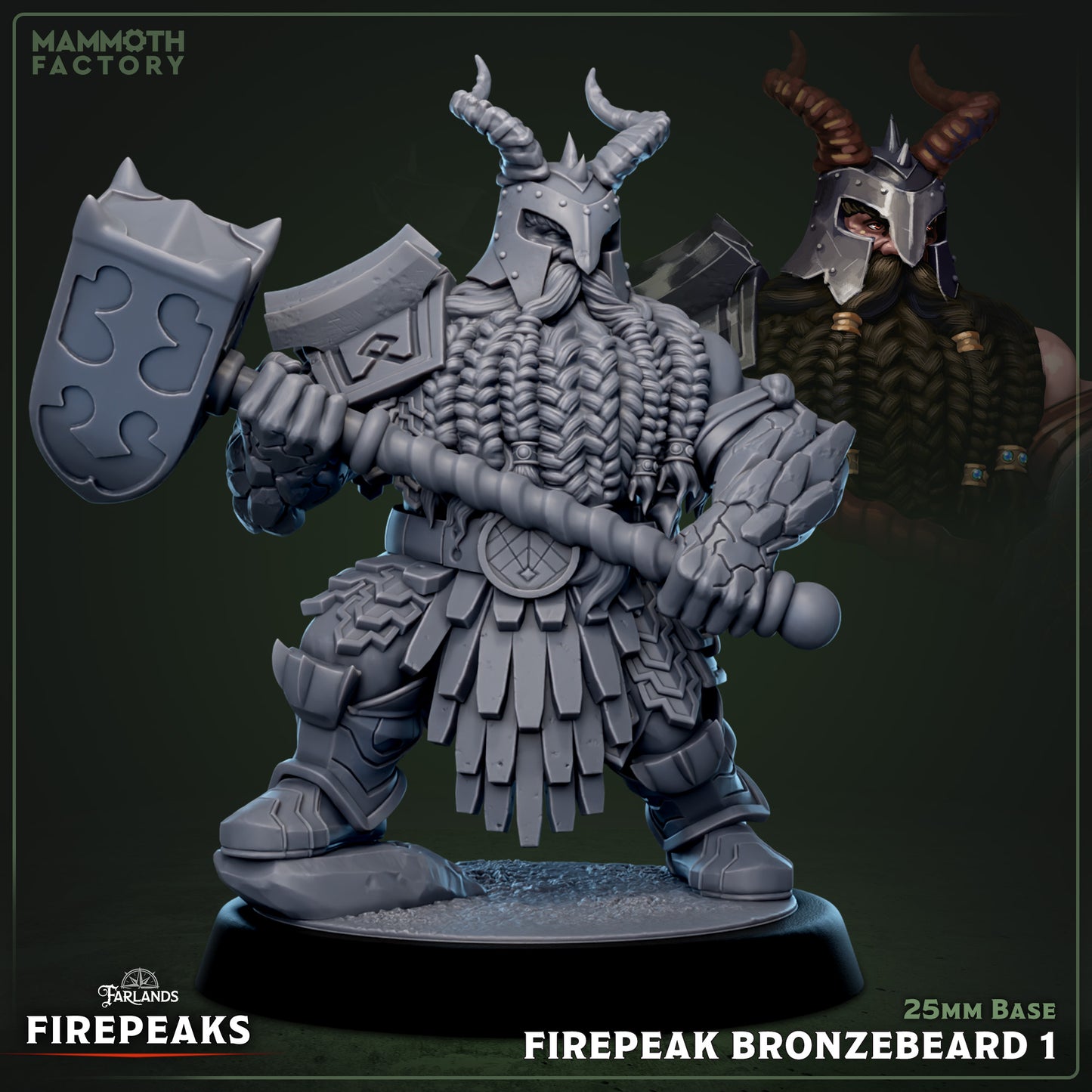 Image shows a 3D render of a stone dwarf barbarian gaming miniature.
