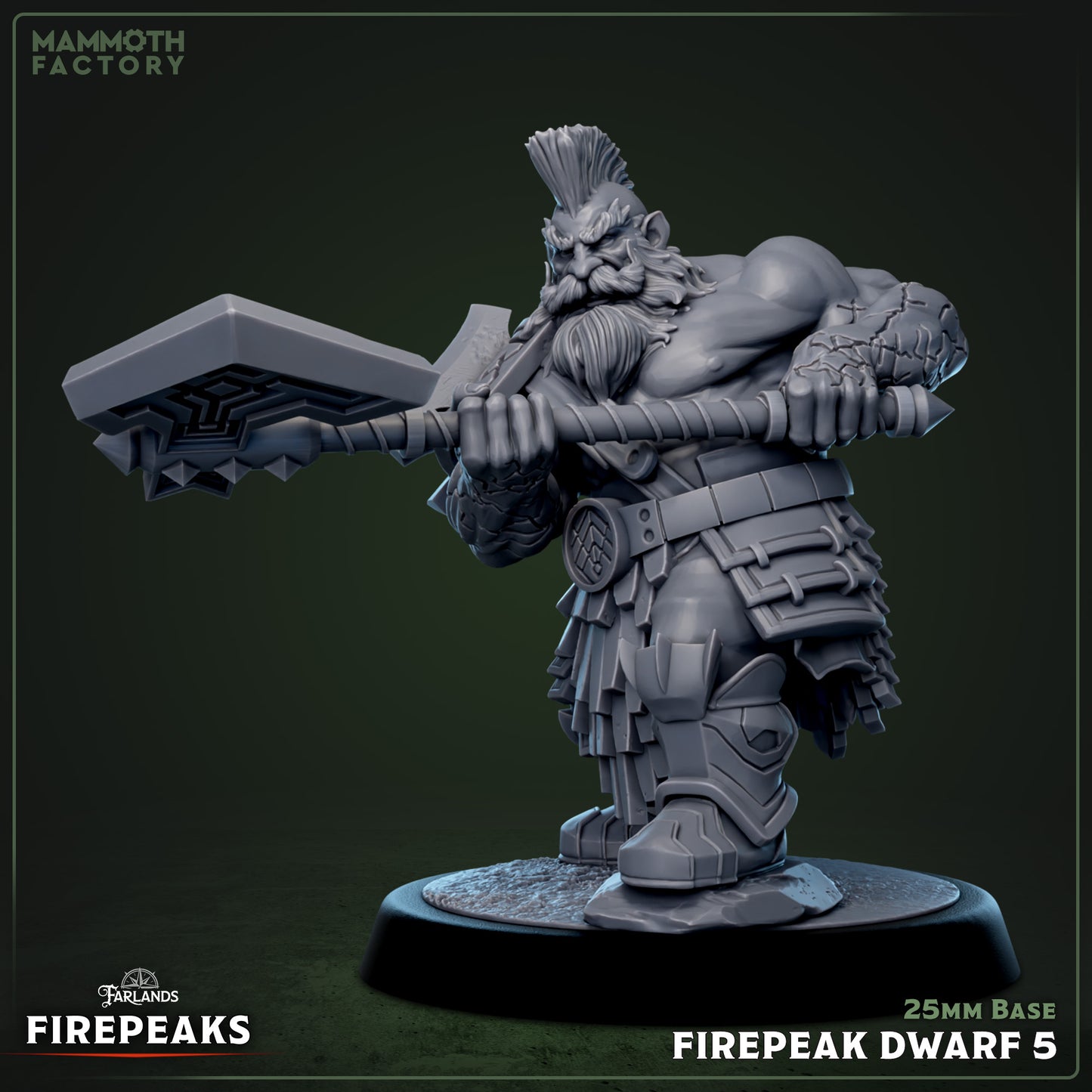 Image shows a 3D render of a dwarf barbarian gaming miniature.