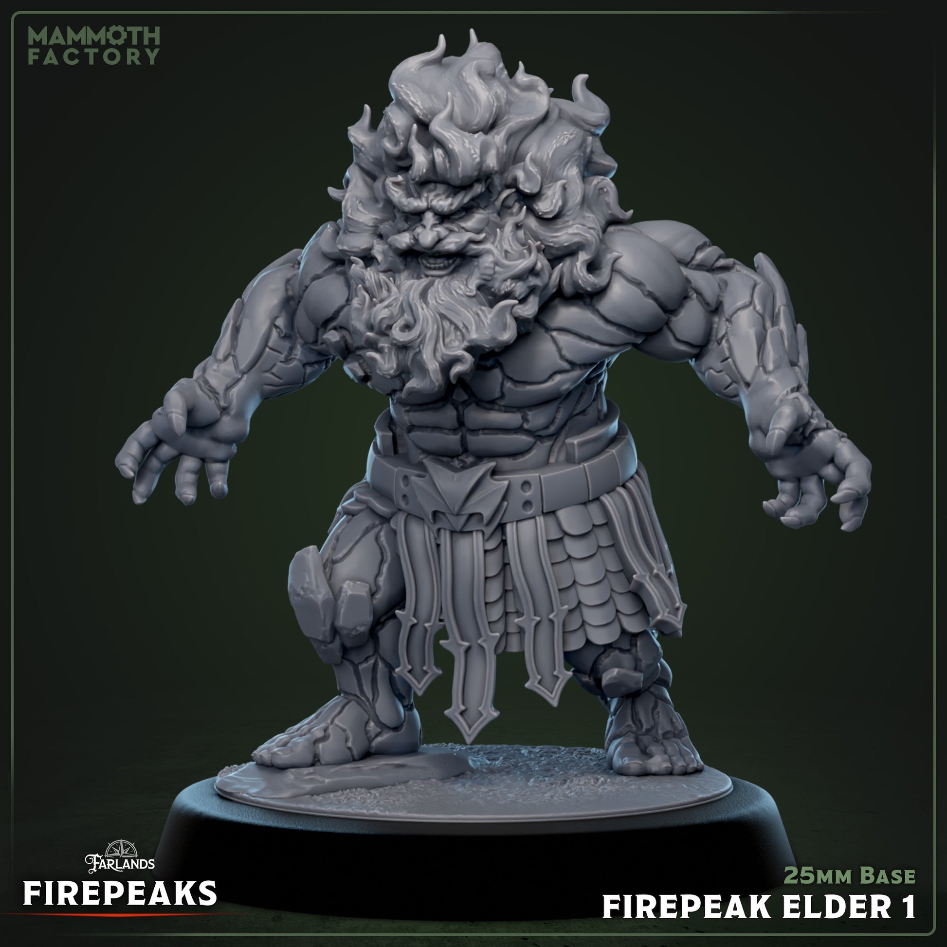 Image shows a 3D render of a fire dwarf grappler gaming miniature.