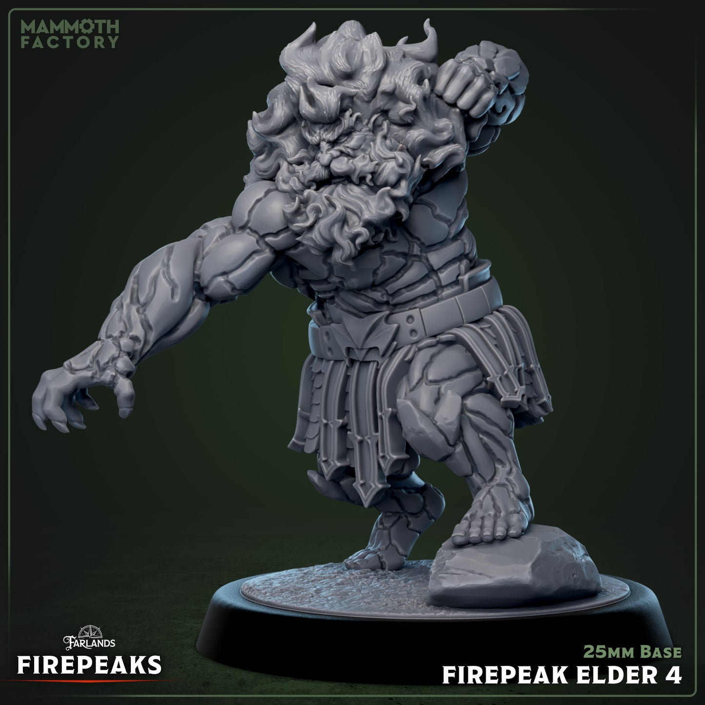 Image shows a 3D render of a fire dwarf grappler gaming miniature.