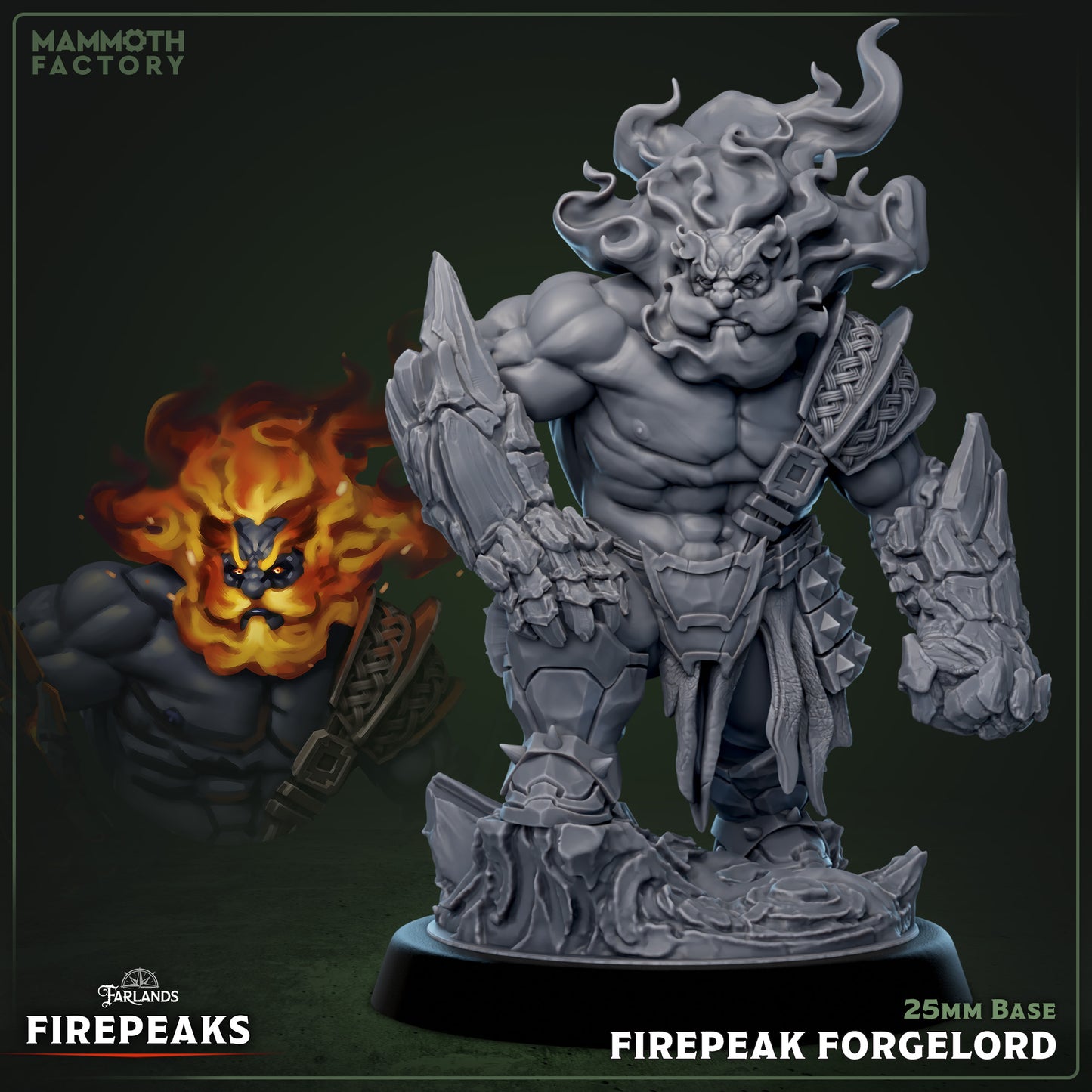 Image shows a 3D render of a fire dwarf grappler gaming miniature.