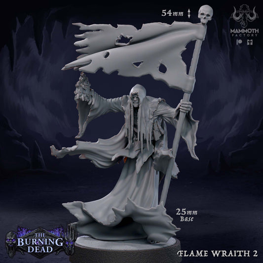 Image shows a 3D render of a wraith on fire gaming miniature.