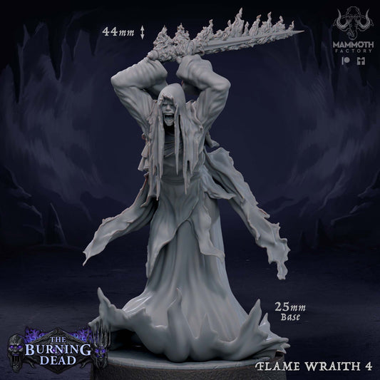 Image shows a 3D render of a wraith on fire gaming miniature.