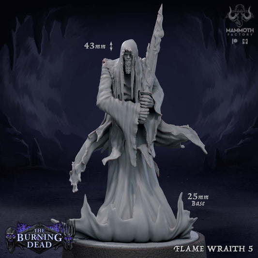 Image shows a 3D render of a wraith on fire gaming miniature.