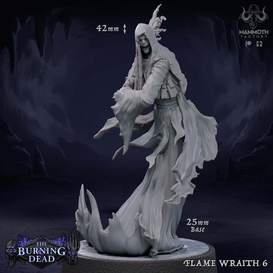 Image shows a 3D render of a wraith on fire gaming miniature.