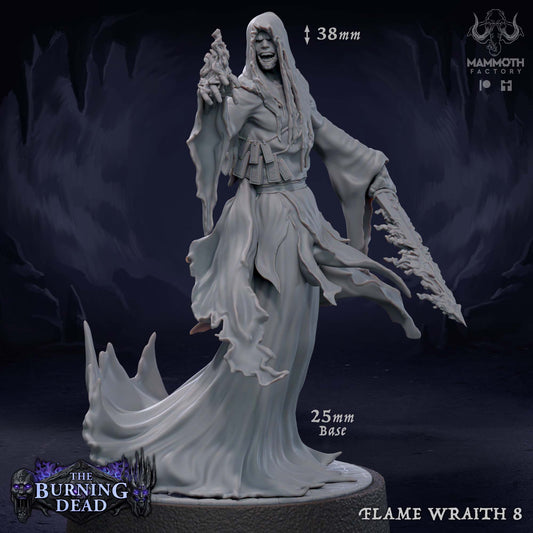 Image shows a 3D render of a wraith on fire gaming miniature.