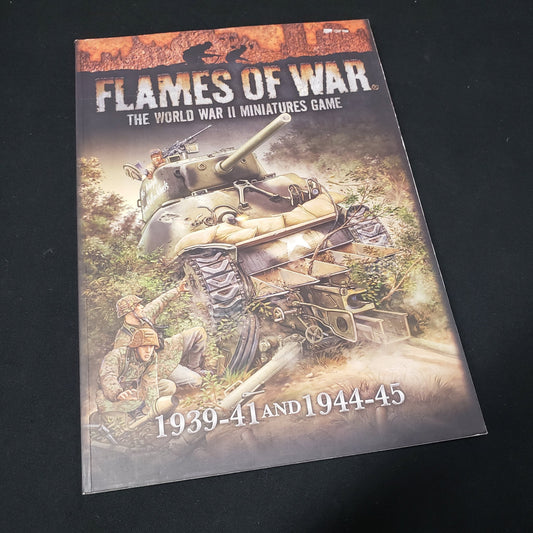 Image shows the front cover of the core rulebook for the miniatures game Flames of War