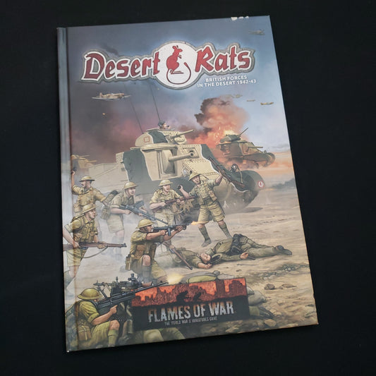 Image shows the front cover of the Desert Rats book for the Flames of War miniatures game
