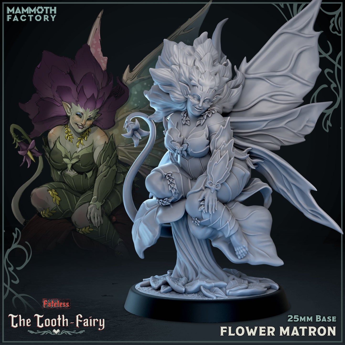 Image shows a 3D render of a forest sprite gaming miniature.