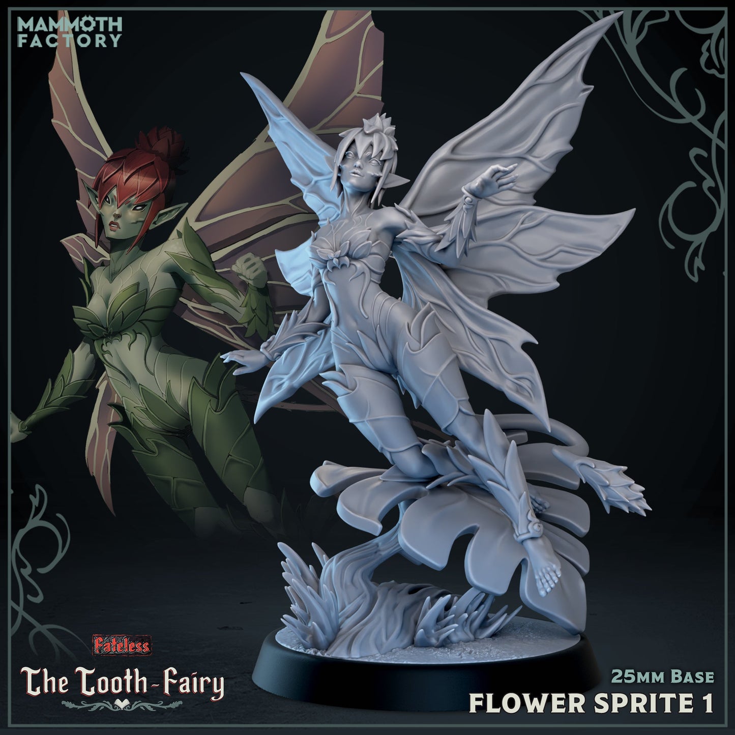 Image shows a 3D render of a forest sprite gaming miniature.