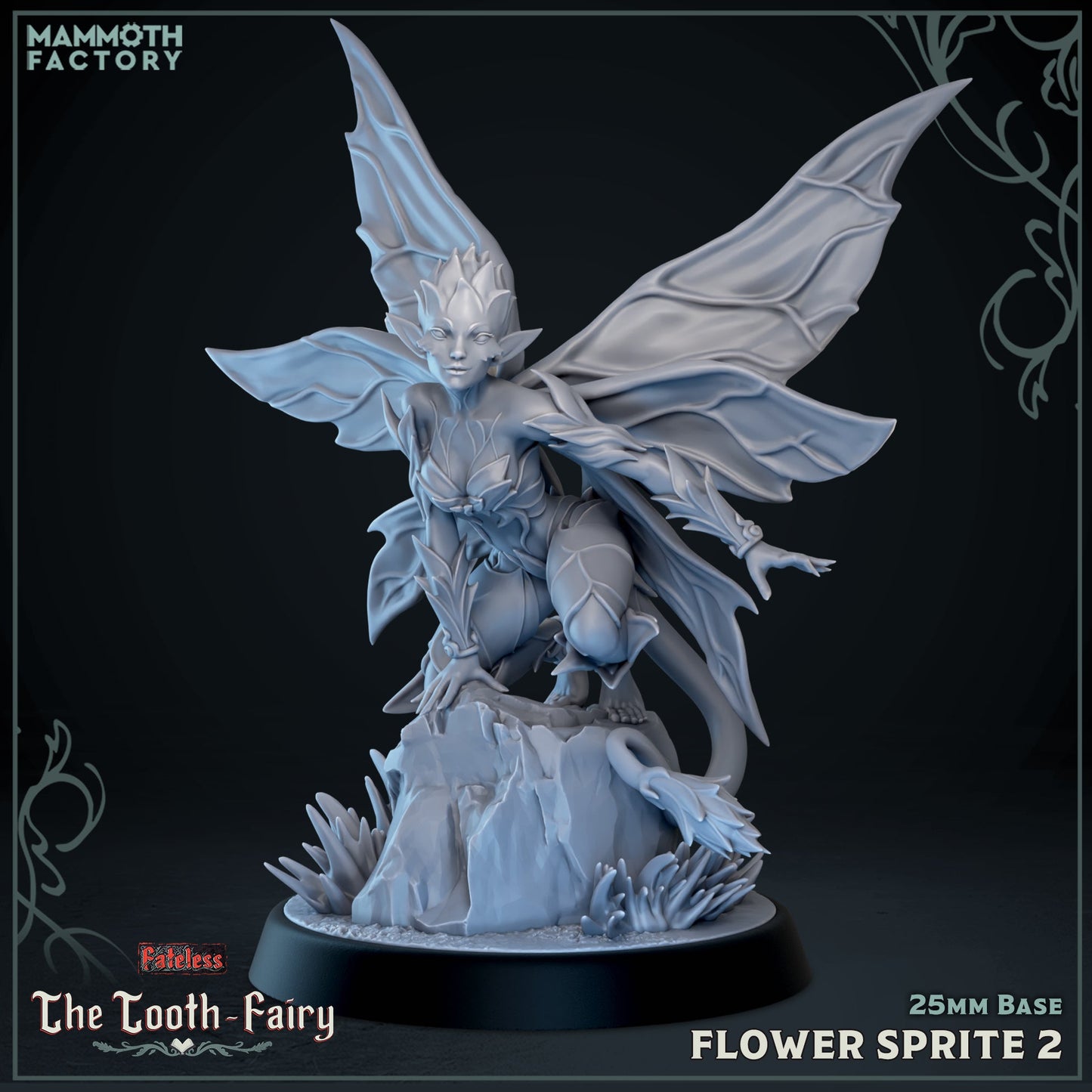 Image shows a 3D render of a forest sprite gaming miniature.