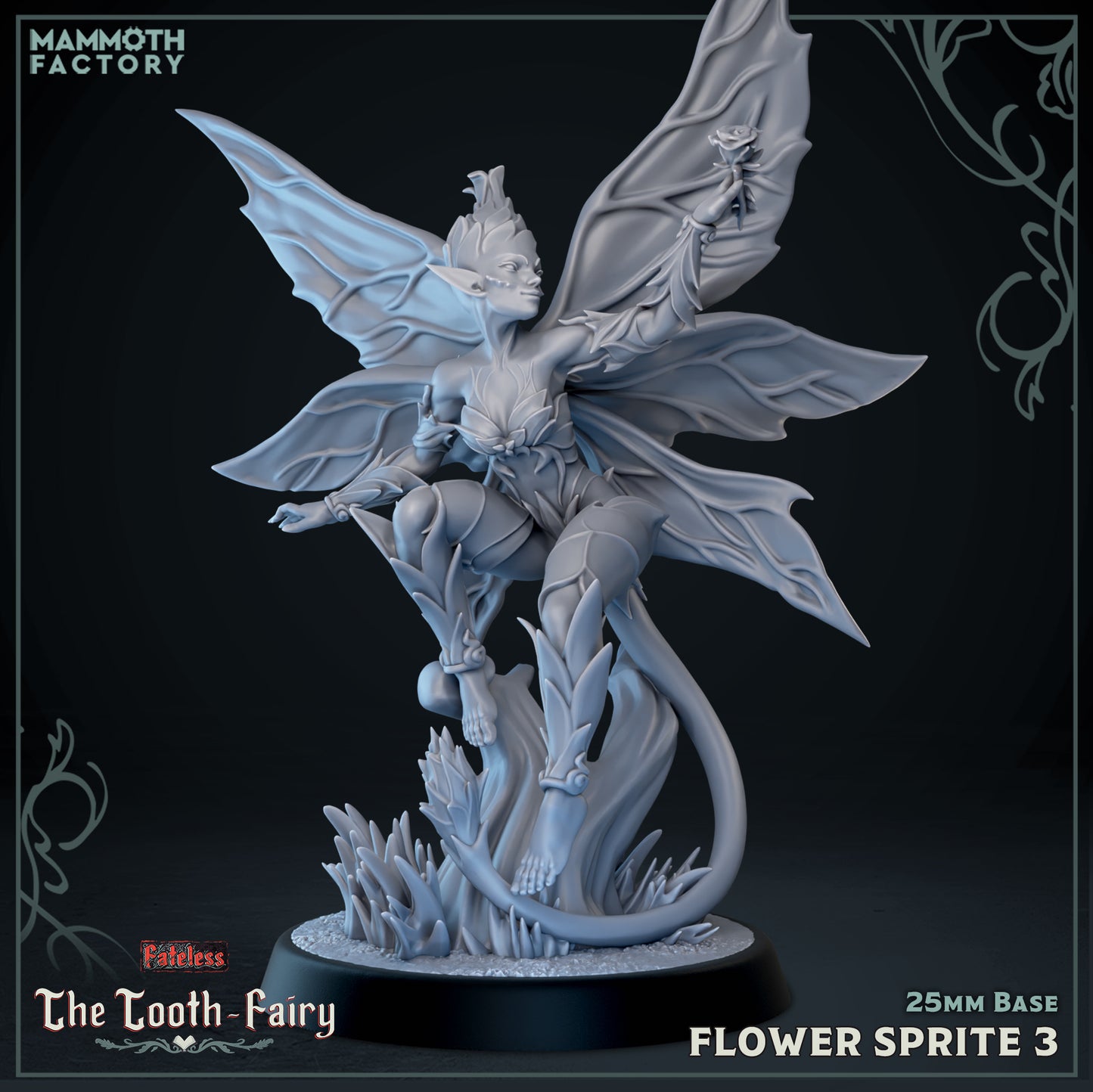 Image shows a 3D render of a forest sprite gaming miniature.