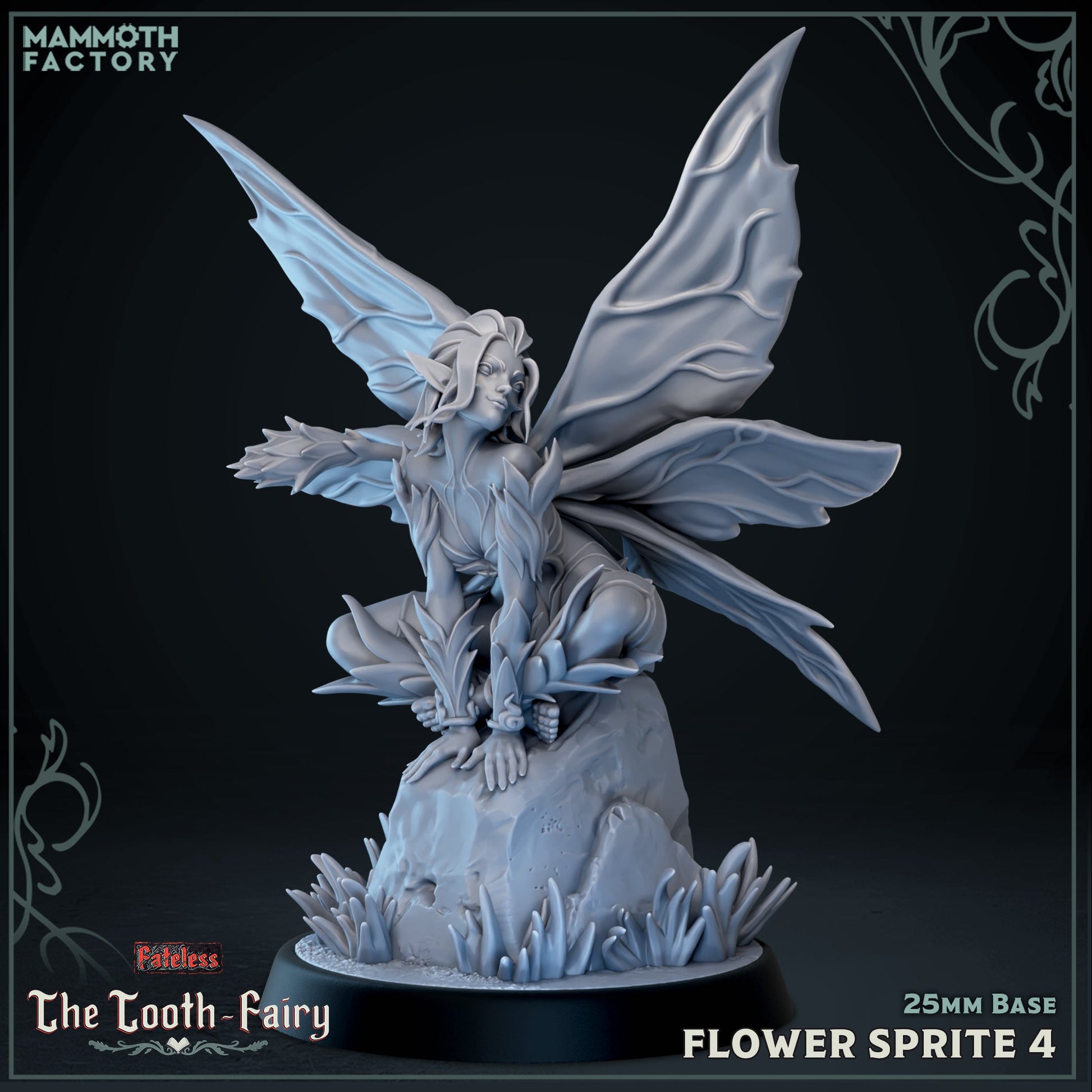 Image shows a 3D render of a forest sprite gaming miniature.