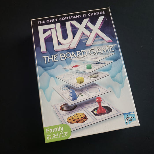 Image shows the front cover of the box of Flux: The Board Game