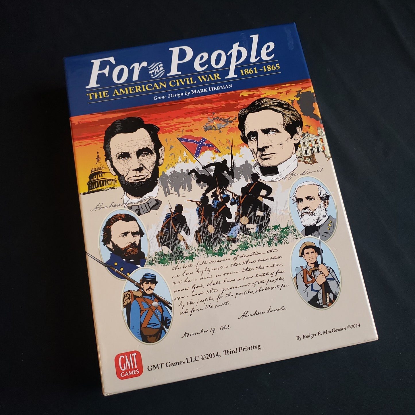 Image shows the front cover of the box of the For The People board game