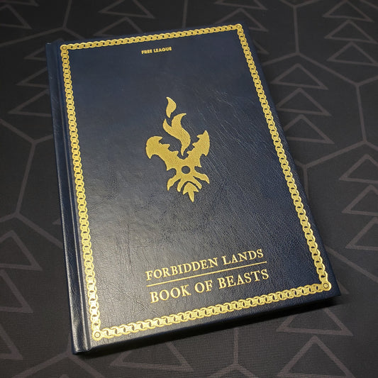 Image shows the front cover of the Book of Beasts book for the roleplaying game Forbidden Lands
