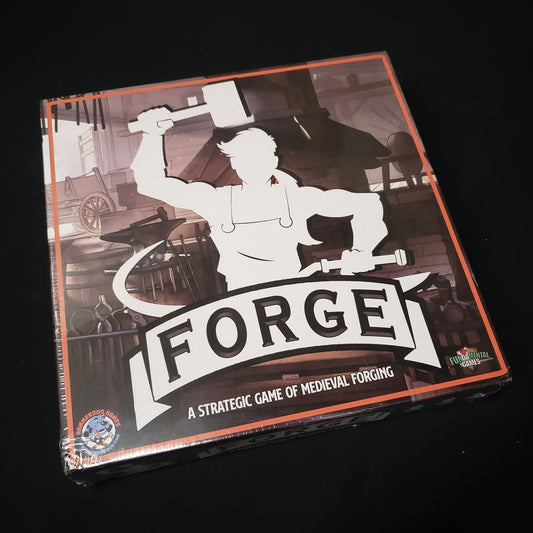 Image shows the front cover of the box of the Forge board game