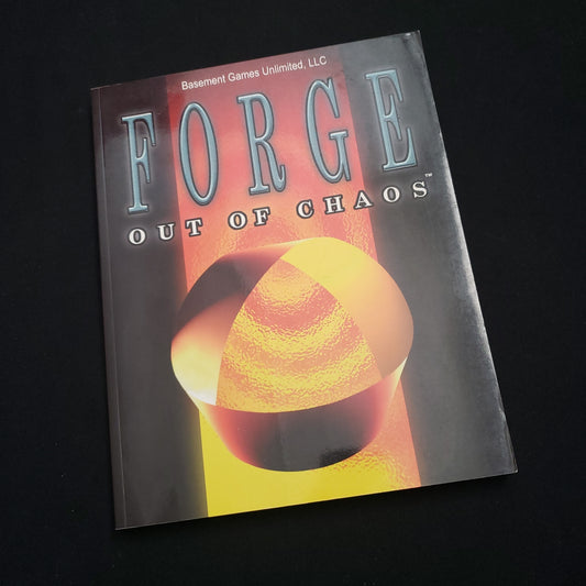 Image shows the front cover of the core rulebook for the Forge: Out of Chaos roleplaying game