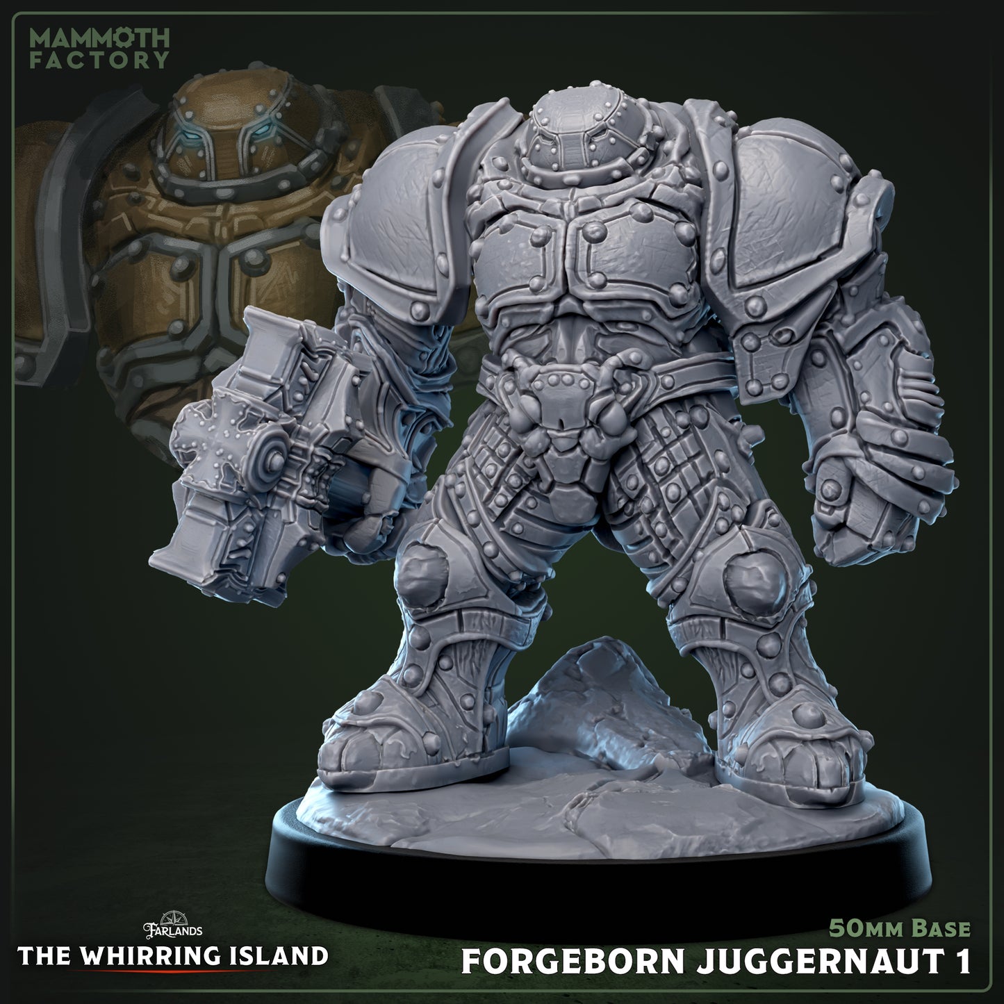 Image shows a 3D render of a mechanized hulk gaming miniature.