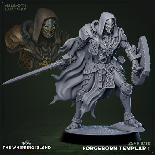 Image shows a 3D render of a warforged knight gaming miniature.