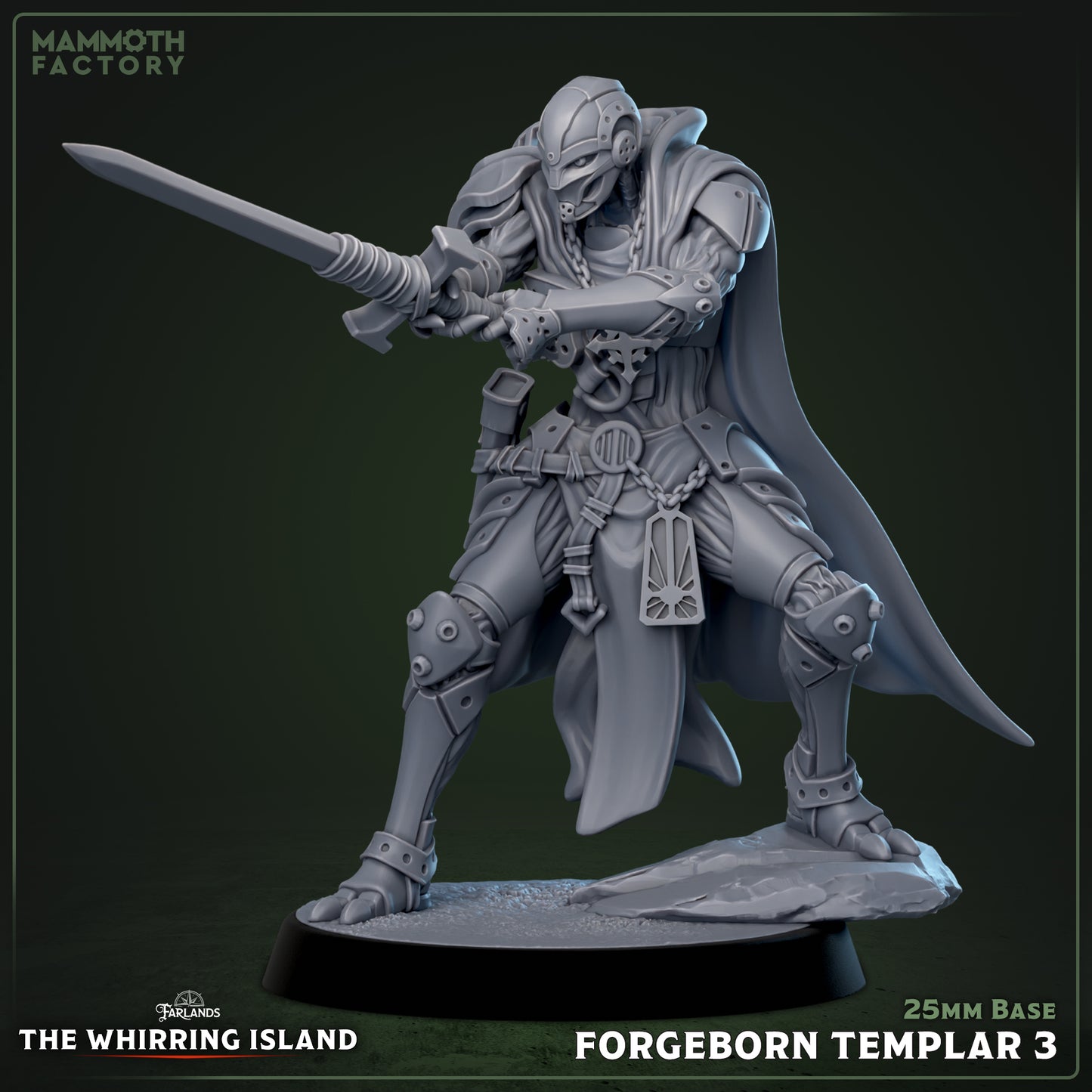 Image shows a 3D render of a warforged knight gaming miniature.
