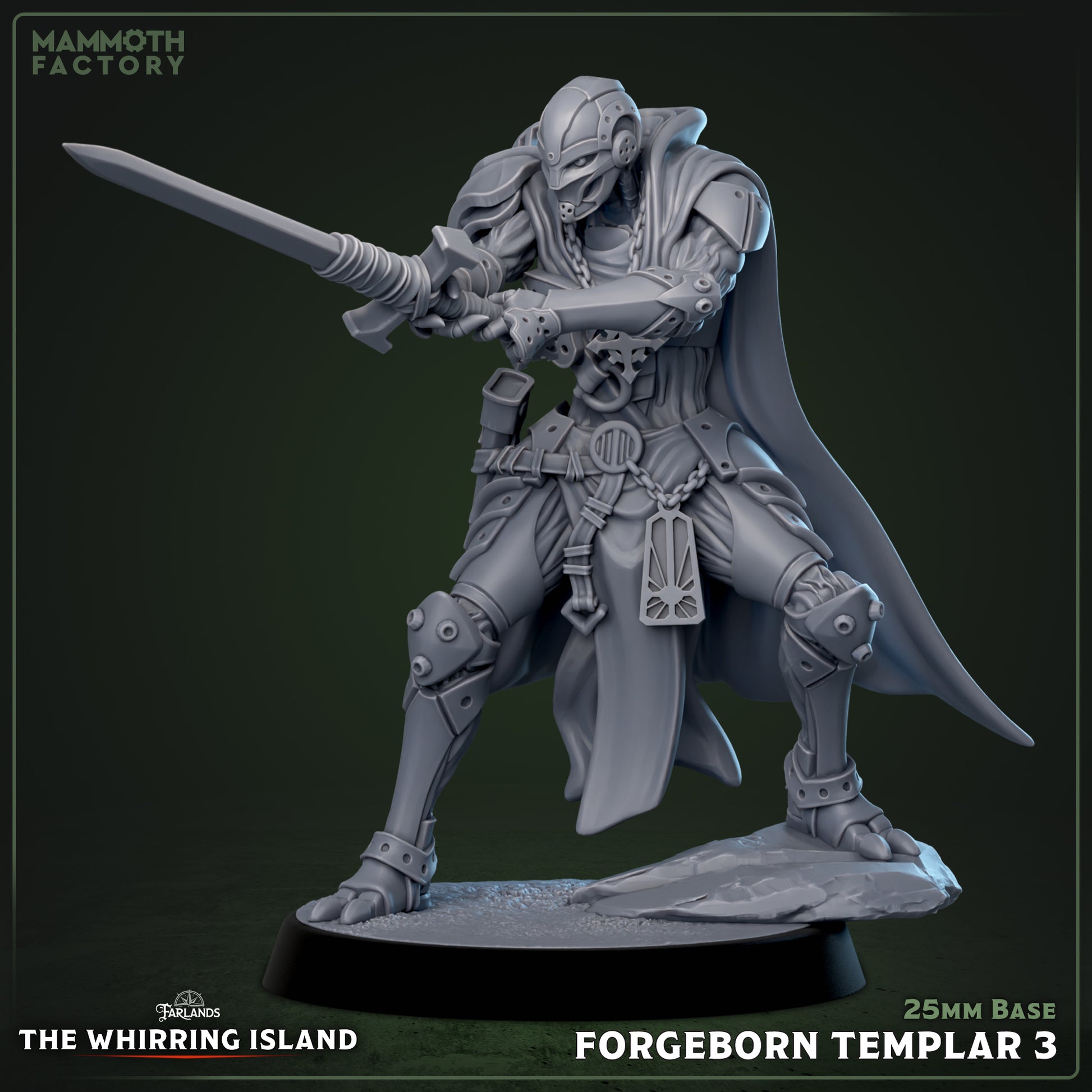 Image shows a 3D render of a warforged knight gaming miniature.
