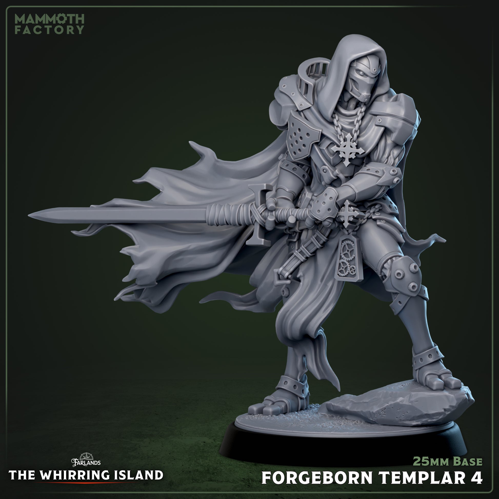 Image shows a 3D render of a warforged knight gaming miniature.
